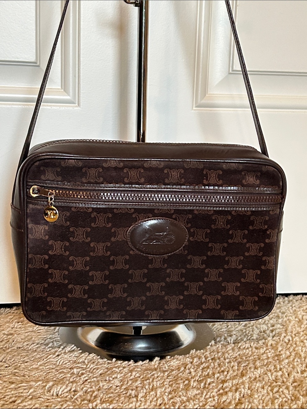 Celine Brown Macadam Suede and Leather Messenger Bag